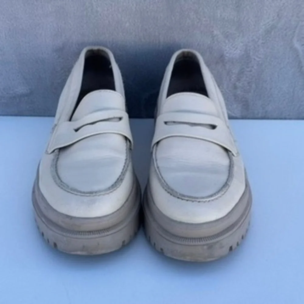 PATINA Zoe Chunky Loafer Cream White Leather Shoes Women US 6.5